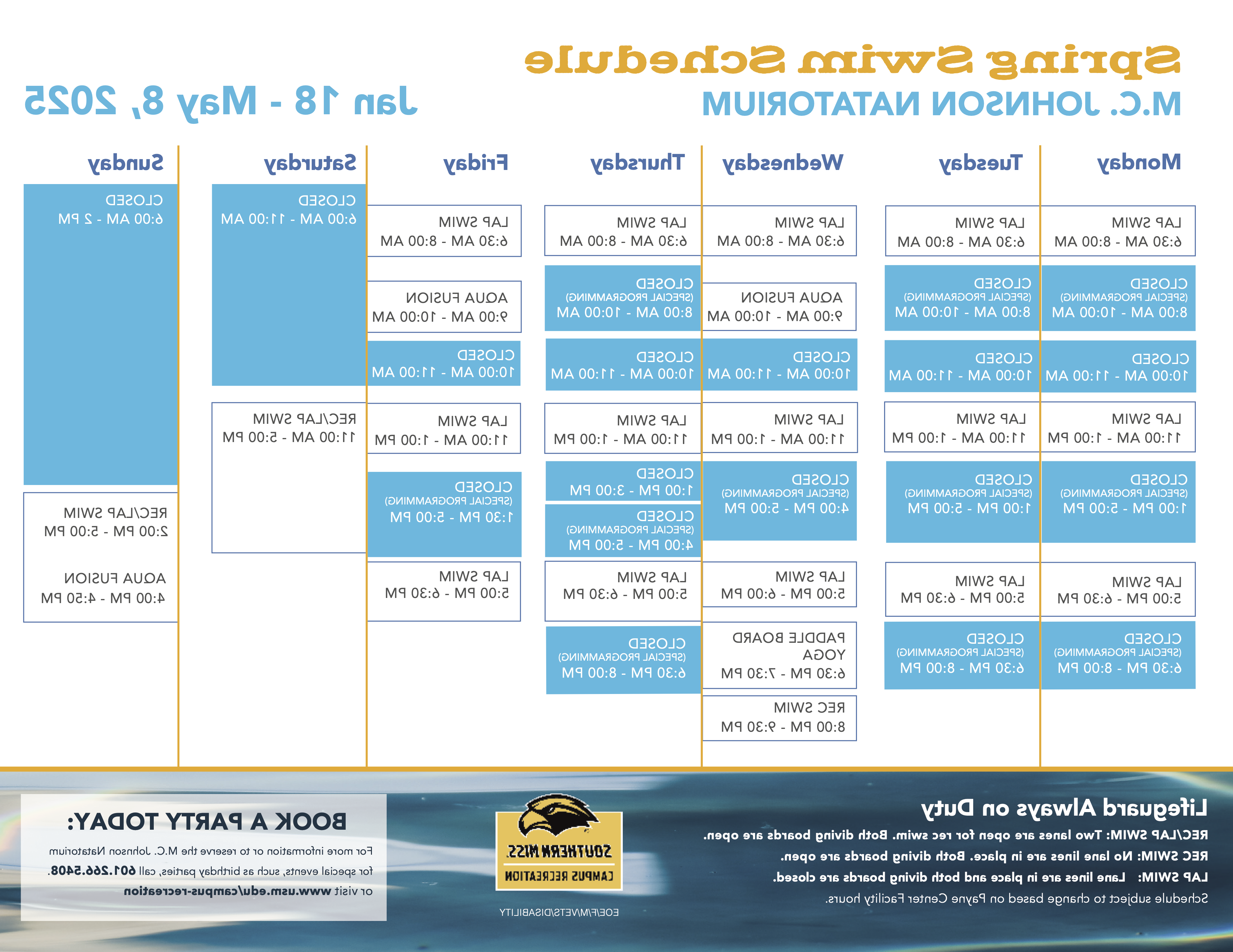 Natatorium Spring Schedule